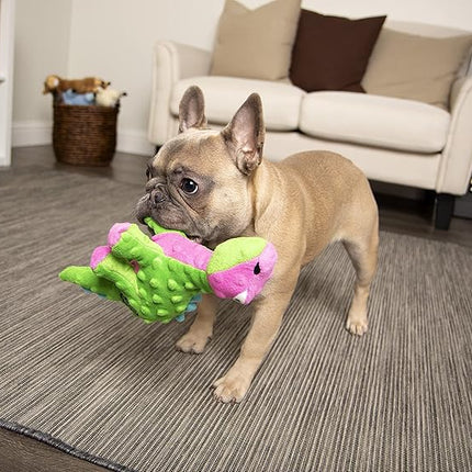 goDog Dinos Spike Squeaky Plush Dog Toy, Chew Guard Technology - Green, Small