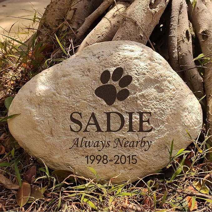 Custom Dog Memorial Stone by Waterproof Resin, Laser Engraved Dog Grave Marker, Weather Resistant
