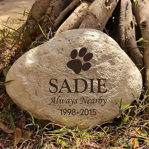 Custom Dog Memorial Stone by Waterproof Resin, Laser Engraved Dog Grave Marker, Weather Resistant