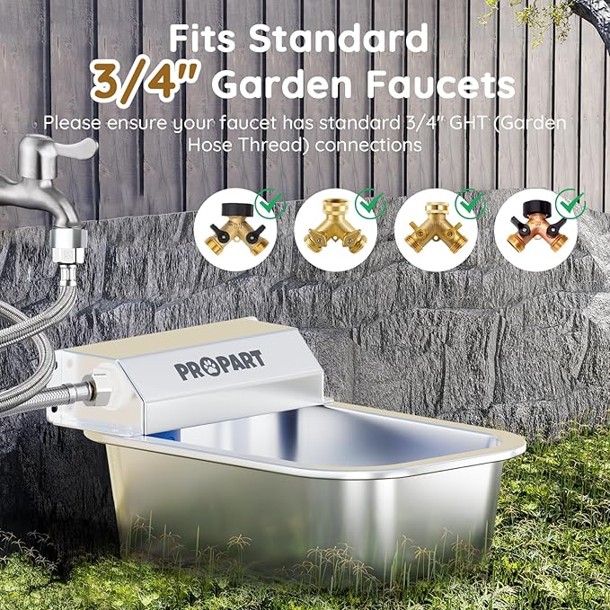 1 Gallon Automatic Water Dispenser for Dogs Cats Rabbits, Stainless Steel Dog Water Bowl, No Electricity Auto Fill Waterer Feeder, Fit 3/4" GHT Faucet, Wall-Mounted, Indoor Outdoor Use