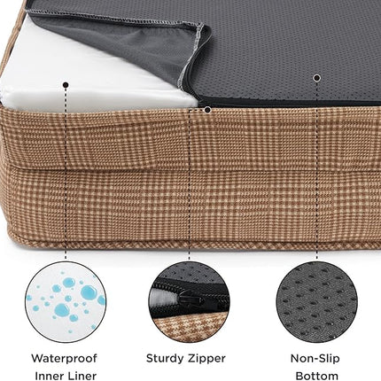Bedsure Orthopedic Dog Beds Large Sized Dog - Washable Large Dog Cat Bed Waterproof, Comfort Dogs Couch Sofa with Washable Removable Cover, Pet Bed with Nonskid Bottom, Plaid-Brown, 35"