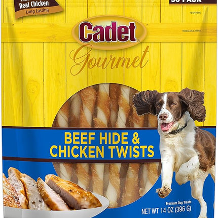 Cadet Gourmet 5-Inch Beef Hide Twist Chew Sticks, Long-Lasting and Natural Rawhide Chews for Dogs, Inspected & Tested in USA, Chicken Flavor, 50 Count