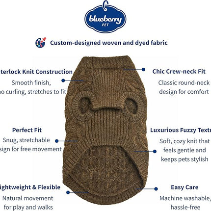 Blueberry Pet Classic Fuzzy Textured Knit Pullover Crew-Neck Dog Sweater in Dark Olive, Back Length 22", Pack of 1 Clothes for Dogs
