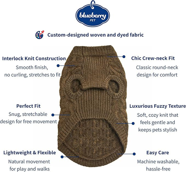 Blueberry Pet Classic Fuzzy Textured Knit Pullover Crew-Neck Dog Sweater in Dark Olive, Back Length 22", Pack of 1 Clothes for Dogs