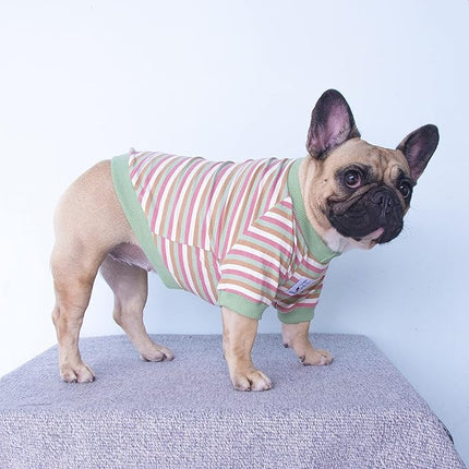 iChoue English Bulldog High Stretchy Breathable Summer Cooling T Shirts Vest Clothes for Medium Dogs Large French Frenchie Pug English Pitbull Boston Terrier Light Green Stripe - XXLarge