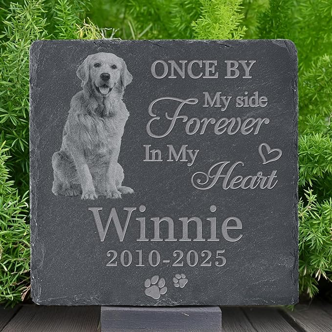 Pet Memorial Stone with Photo, Dog Memorial Gifts for Loss of Dog, Personalized Pet Memorial Gifts, Pet Loss Gift - in My Heart（Square）