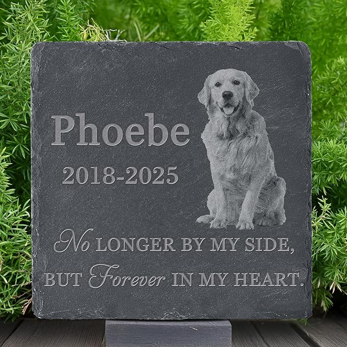 Pet Memorial Stone with Photo, Dog Memorial Gifts for Loss of Dog, Personalized Pet Memorial Gifts, Pet Loss Gift - Forever in My Heart（Square）