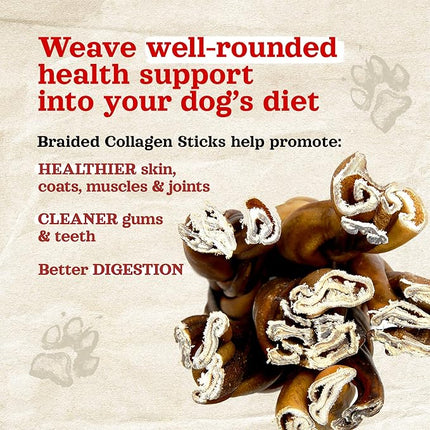 Natural Farm Odor Free Braided Collagen Chews for Dogs (12 Inch, 12 Pack), Collagen Sticks, Natural Dog Chews, Long Lasting, for Small, Medium and Large Dogs, Odor-Free, Rawhide Alternative