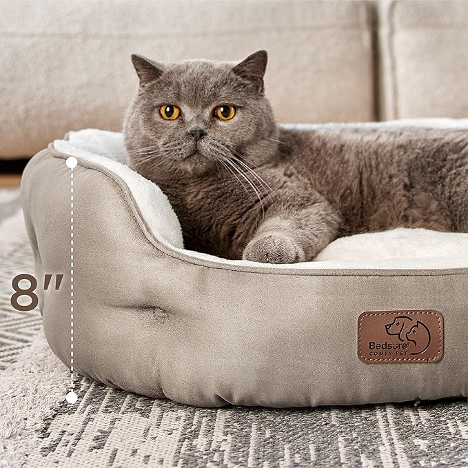 Bedsure Dog Beds for Small Dogs - Round Medium Cat Beds for Indoor Cats, Washable Pet Bed for Puppy and Kitten with Slip-Resistant Bottom, 25 Inches, Taupe