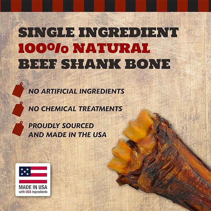 Beef Shank Dog Bonesfor Aggressive Chewers, Large Breed Dog Treat, Natural, Tough, Made in The USA, 6 Pack