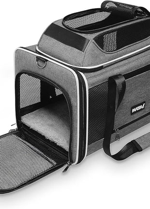 Cat Carrier Top-Expandable 18x11x11, United Delta American Airline Approved Dog Carrier, Soft-Sided Pet Carry Bag Under-Seat in Cabin, Puppy Airplane Travel Crate TSA Plane Kitten Cage Grey