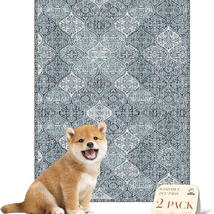 nunubaby Washable Pee Pads for Dogs, Stylish, Non-Slip and Leak-Proof Pee Pads. Reusable Potty Pads for Dogs for Crates and Floors.(Blue/Multi, 18" x24" )
