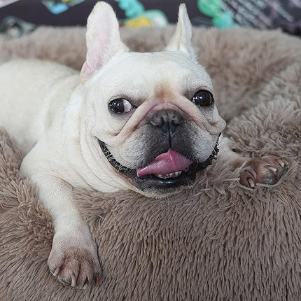 nononfish Puppy Beds for Small Dogs Washable - 23 Inches Round Faux Fur Pet Bed for Puppy and Cat Donut Fluffy Plush Orthopedic Doggy Beds Relief Improved Sleeping,Camel