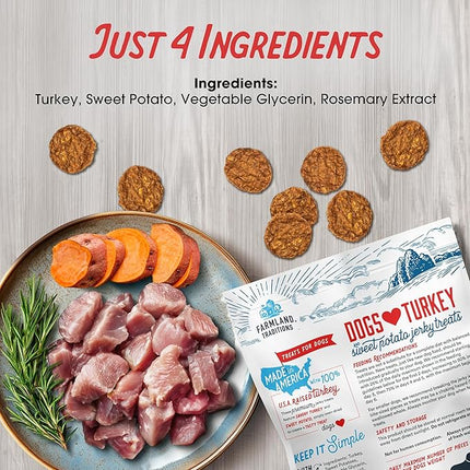 Farmland Traditions Filler Free Dogs Love Turkey & Sweet Potato Premium Jerky Treats for Dogs, 6 oz. Bag