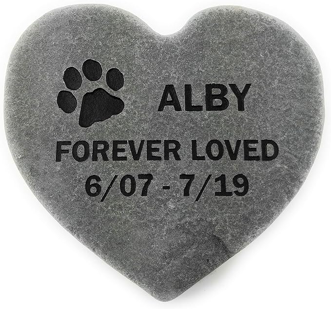 Pet Memorial Headstone Grave Marker Gray Natural Stone Heart 8" for Your Dog Or Cat Personalized