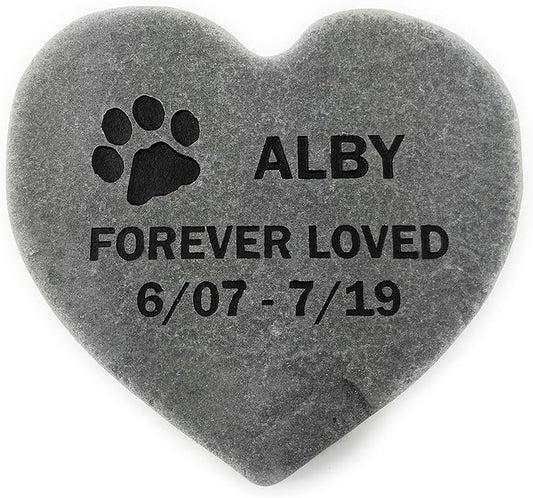 Pet Memorial Headstone Grave Marker Gray Natural Stone Heart 8" for Your Dog Or Cat Personalized