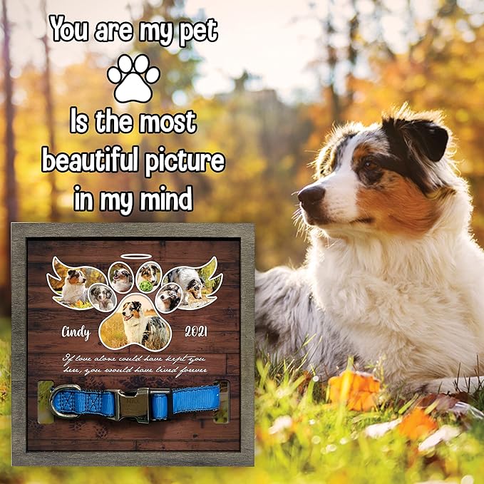 Personalized Dog Picture Frame Collar Keepsake Bereavement Gift Wood Frame Deceased Pet Memorial Frames Grieving Pet Passing Away Picture Upload Meaningful Quotes Keepsakes