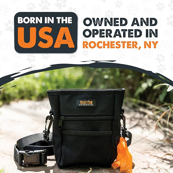 Mighty Paw Dog Treat Pouch | No Spill Magenetic Clasp - Hands-Free Pouches for Training - Pets Training Treat Pouches for Dog Walks - Pet Bags Pouch - Built in Poop Bag Holder - Black