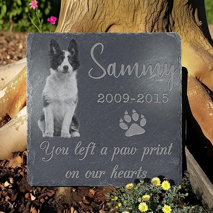 Personalized Pet Memorial Stone, Dog Memorial Gifts, Pet Loss Sympathy Gift, in Memory of Dog Cat - Paw Print（Square）