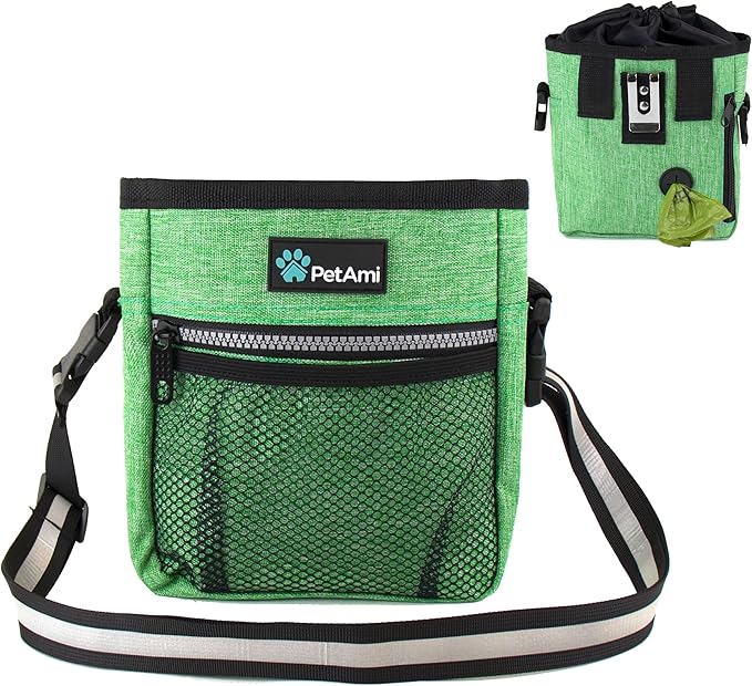 PetAmi Dog Treat Pouch, Pet Treat Pouch for Training, Dog Walking Bag Holder for Kibbles, Pet Food Toy, Dog Trainer Essentials Supplies, Poop Bag Dispenser, 3 Ways to Wear (Green)