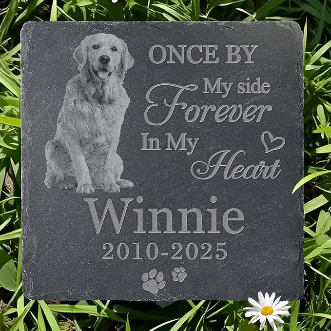 Pet Memorial Stone with Photo, Dog Memorial Gifts for Loss of Dog, Personalized Pet Memorial Gifts, Pet Loss Gift - in My Heart（Square）