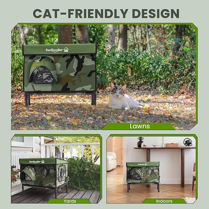Outdoor Cat House Weatherproof, Clawsable Cat Houses with Insulation Layer, Foldable Cats Shelter, Cave Bed for Pets Up to 35lbs for Garden, Patio, or Backyard (Camouflage-M)