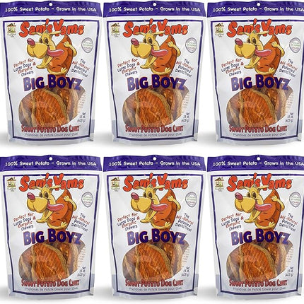 Sams Yams Sweet Potato Dog Treats, Healthy Dog Treats for Large Dogs - Sweet Potato Dog Treats Made in USA, High Fiber, Vegan Dental Chews - Big Boyz, Sweet Potato Dog Chewz, 15oz (Pack of 6)