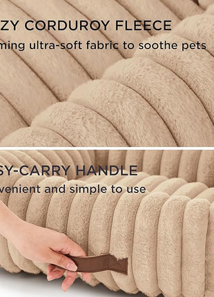 Bedsure Cute Dog Bed for Small Dogs & Cats - Washable Furry Puppy Beds, Rectangle Orthopedic Corduroy Fleece Pet Beds with Removable Zipper Cover, 20x19x6inches, Sandy Beige