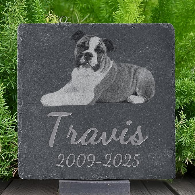 Pet Memorial Stone with Photo, Dog Memorial Gifts for Loss of Dog, Personalized Pet Memorial Gifts, Pet Loss Gift - in Memory of Pet（Square）