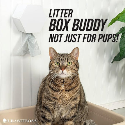 Leash Boss Dog Poop Bag Dispenser Wall Mount with Container for Extra Storage, Doggy Bag Holder for Pet Waste Stations, Includes 8 Rolls (120 Bags) of Unscented Pet Waste Bags