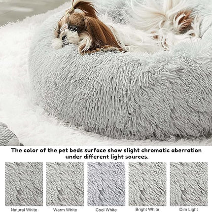 Calming Dog & Cat Bed - Anti-Anxiety Donut Dog Cuddler, Warming Cozy Soft Round Bed, Fluffy Faux Fur Plush Dog Cat Cushion for Small Medium Dogs and Cats (20"/24"/27"/30")