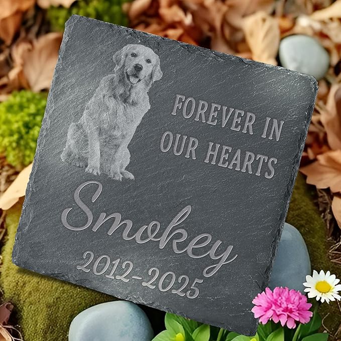 Pet Memorial Stone with Photo, Dog Memorial Gifts for Loss of Dog, Personalized Pet Memorial Gifts, Pet Loss Gift - in Our Hearts（Square）