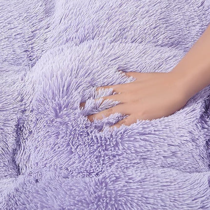 EHEYCIGA Fluffy XXL Dog Crate Pad, Plush Faux Fur Crate Bed for Extra Large Dogs, Calming Anti Anxiety XXL Dog Bed, Washable Soft Warm Mat with Non-Slip Bottom, Purple