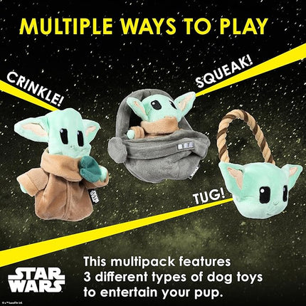 STAR WARS for Pets GROGU 3 Piece Collection - Cradle Plush, Flattie, and Rope Ring Dog Toys - Fabric Squeaky Plushes for All Dogs, Officially Licensed