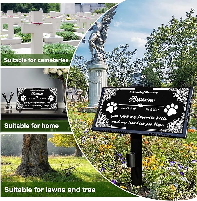 Pet Memorial Stones for Dogs & Cats, Personalized Dog Memorial Plaques for Pet Grave Stones for Outdoor - Cats Headstones, Tombstones for Grave Markers with Photo (Text Only)