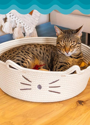 Catstages Bed & Basket Retreat 2-in-1 Cat Bed with Removable Cushion, Plush Cotton Rope, White, 15 in – Versatile Pet Bed and Toy Storage Basket