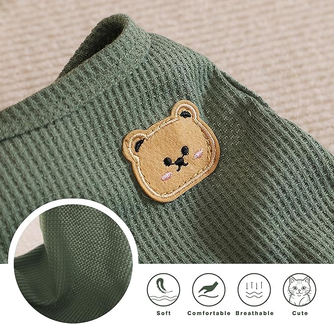 Waffle Knit Cat & Dog T Shirt for Small Dogs, Stretchable Puppy Shirt for Sphynx Cats & Small Breeds, Pet Clothes | Breathable Summer/Winter Apparel for Newborn(Green Small)