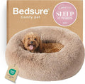 Bedsure Calming Dog Bed for Small Medium Dogs - Donut Washable Medium Puppy Bed, 27 inches Anti-Slip Round Fluffy Plush Faux Fur Pet Bed, Camel