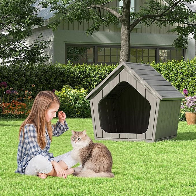 LHBcraft Outdoor Cat House, Cat Houses for Outdoor Indoor Cats, Clawsable Feral Cat House Shelter Weatherproof, Air Holes,Durable Resin Material for Garden, Patio, Easy to Assemble, Coffee