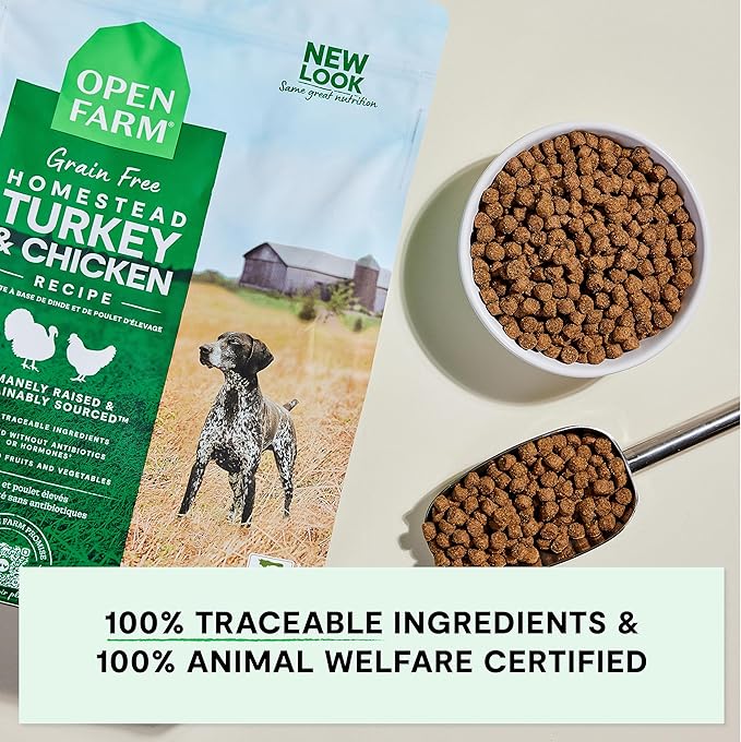 Open Farm, Grain-Free Dry Dog Food, Complete & Balanced Kibble, Sustainably & Ethically Sourced Ingredients, Non-GMO Veggies & Superfoods to Support Overall Health, Turkey and Chicken Recipe, 22lb Bag