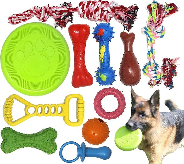 Jalousie Chew Toy Natural Rubber chew Toy for Interactive Play Toy Ball Rope Rubber Value Set for Small to Medium Breed Dog mutt Puppy