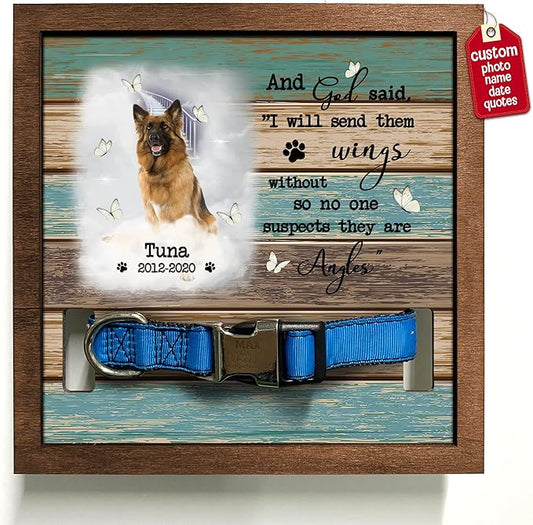 Personalized Memory Dog Picture Frame Pet Memorial Frames for Dogs Wood Pet Collar Memorial Puppy Pet Loss Gifts Dog Remembrance Bereavement Gifts Natural Wood Frame for Loss of Dog Keepsake