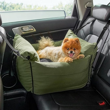 Lesure Small Dog Car Seat for Small Dogs - Waterproof Dog Booster Seat for Car with Storage Pockets and Clip-On Safety Leash and Thickened Memory Foam Filling, Pet Travel Carrier Bed Cypress Green