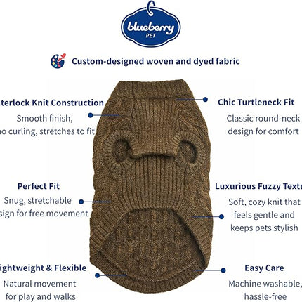 Blueberry Pet Classic Fuzzy Textured Knit Pullover Crew-Neck Dog Sweater in Dark Olive, Back Length 18", Pack of 1 Clothes for Dogs