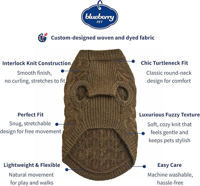 Blueberry Pet Classic Fuzzy Textured Knit Pullover Crew-Neck Dog Sweater in Dark Olive, Back Length 20", Pack of 1 Clothes for Dogs