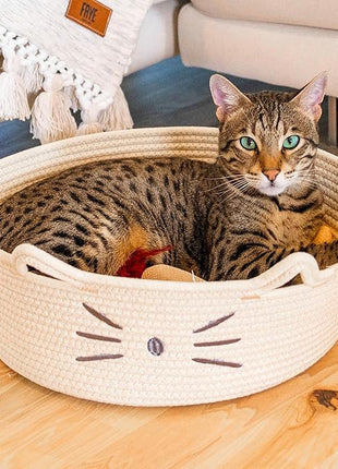 Catstages Bed & Basket Retreat 2-in-1 Cat Bed with Removable Cushion, Plush Cotton Rope, White, 15 in – Versatile Pet Bed and Toy Storage Basket