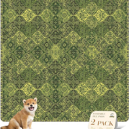 nunubaby 2PACK Washable Pee Pads for Dogs, Stylish, Non-Slip and Leak-Proof Pee Pads. Reusable Potty Pads for Dogs for Crates and Floors.(Green/Multi, 72" x72")