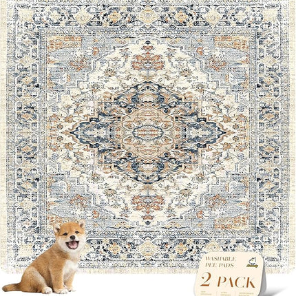 nunubaby 2PACK Washable Pee Pads for Dogs, Stylish, Non-Slip and Leak-Proof Pee Pads. Reusable Potty Pads for Dogs for Crates and Floors.(Beige/Multi, 72" x72" )