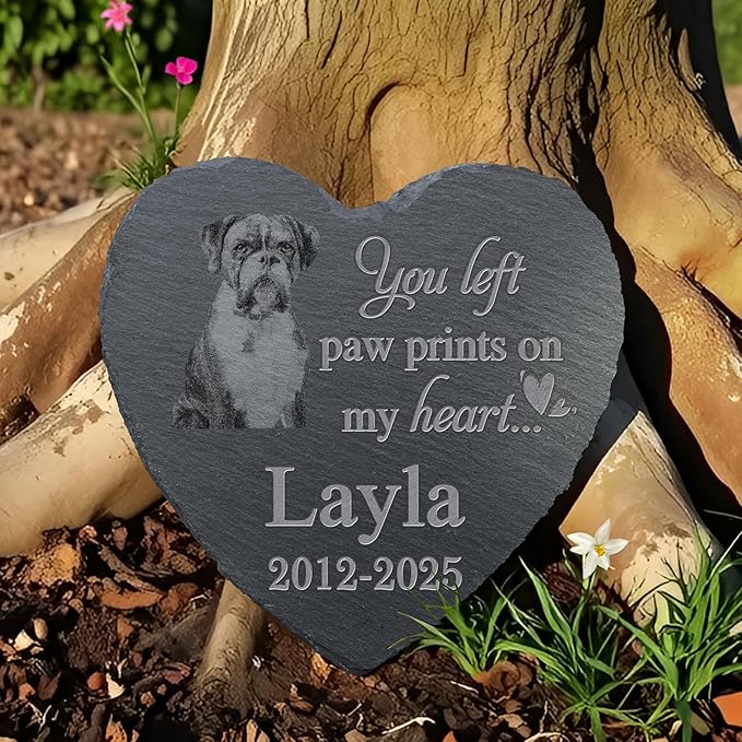 Personalized Pet Memorial Stone, Dog Memorial Gifts, Pet Loss Sympathy Gift, in Memory of Dog Cat - Paw Prints On My Heart（Heart）