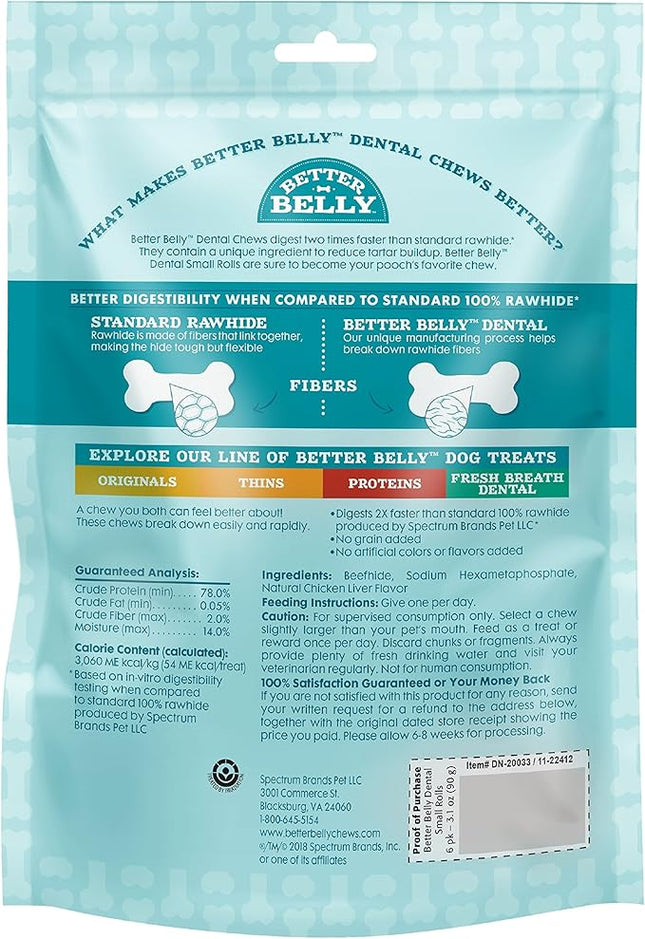 Better Belly Highly Digestible Rawhide Dental Chews, Treat Your Dog to a Chew with NO Artificial Colors or Flavors (Pack of 2)
